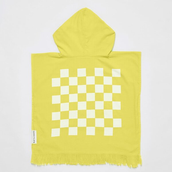 Żółty dziecięcy ręcznik plażowy z kapturem Sunnylife Checkerboard, 3-6 lat