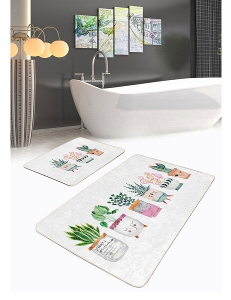 Białe aksamitne dywaniki łazienkowe zestaw 2 szt. 60x100 cm Succulent – Mila Home