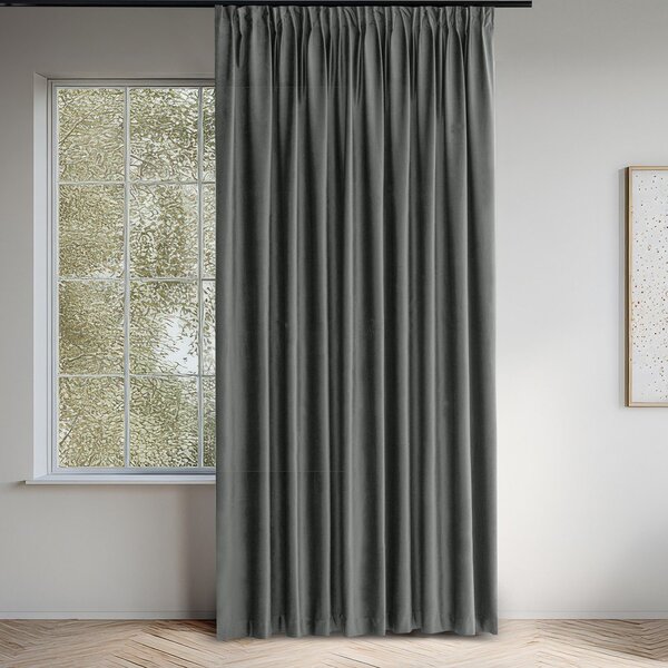 Ciemnoszara aksamitna zasłona częściowo zaciemniająca (dimout) 200x250 cm Velto – Filumi