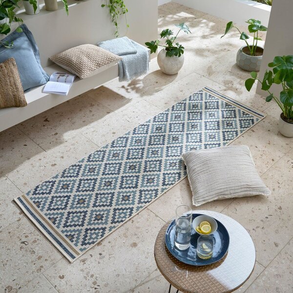 Żółto-niebieski dywan odpowiedni na zewnątrz 80x230 cm Zia Trellis – Flair Rugs