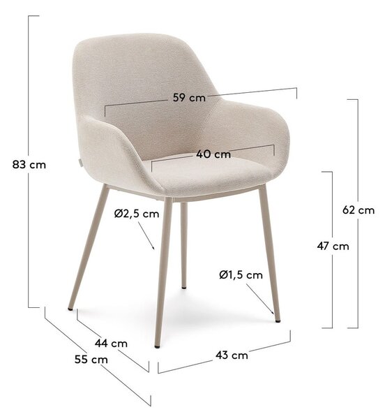 Kremowy tapicerowany fotel jadalniany Konna – Kave Home