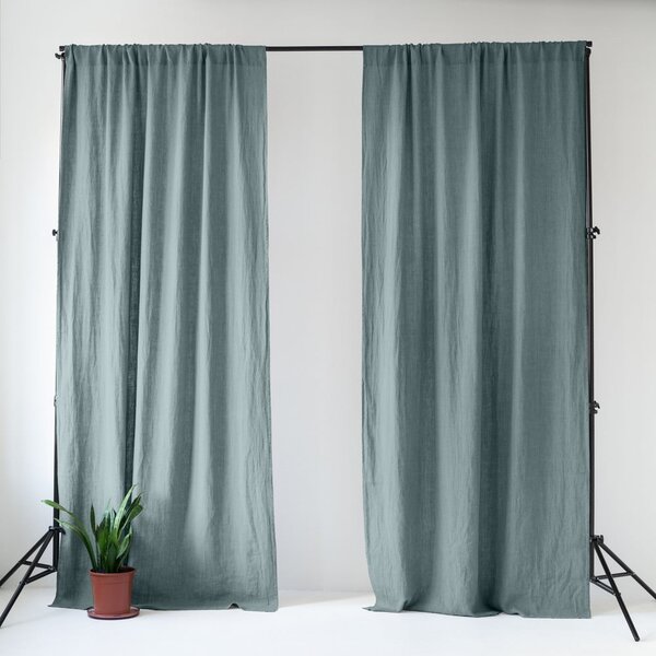 Szaroniebieska lniana zasłona 140x250 cm Blue Fog – Linen Tales
