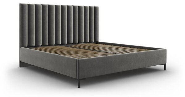Szare tapicerowane łóżko dwuosobowe ze schowkiem i stelażem 180x200 cm Casey – Mazzini Beds