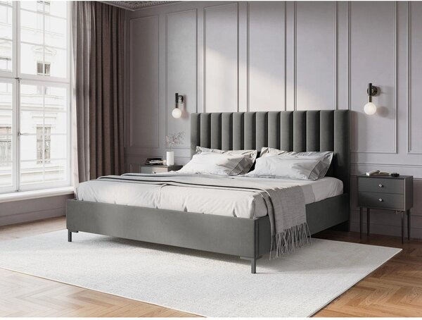 Szare tapicerowane łóżko dwuosobowe ze schowkiem i stelażem 180x200 cm Casey – Mazzini Beds