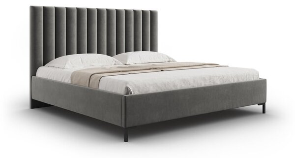Szare tapicerowane łóżko dwuosobowe ze schowkiem i stelażem 180x200 cm Casey – Mazzini Beds