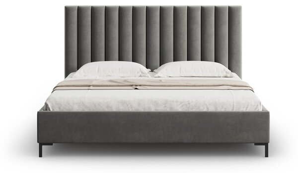 Szare tapicerowane łóżko dwuosobowe ze schowkiem i stelażem 180x200 cm Casey – Mazzini Beds
