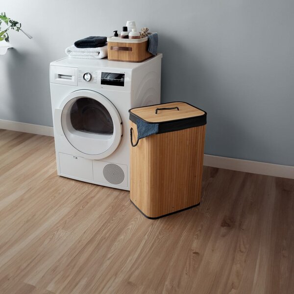 Czarny/w naturalnym kolorze bambusowy kosz na pranie 78 l Bamboo – Compactor