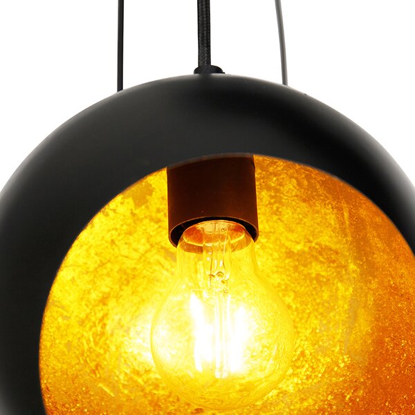 Lampa wisząca czarna ze złotym wnętrzem 7-światłowa - Crooked Cluster