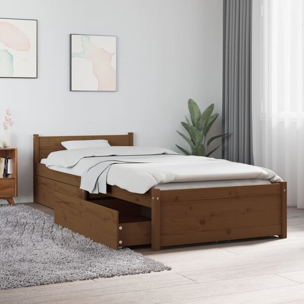 Rama łóżka z szufladami, miodowy brąz, 75x190 cm, pojedyncza