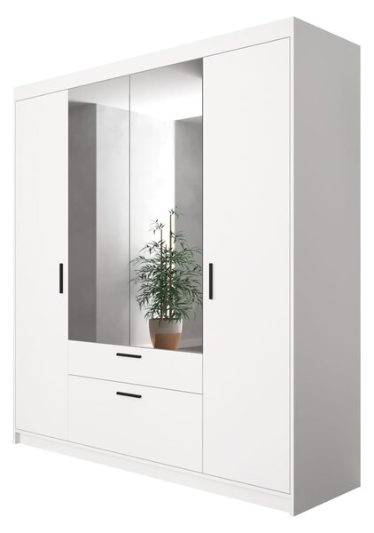 Szafa Essa 4D z lustrem, biały mat - drzwi uchylne