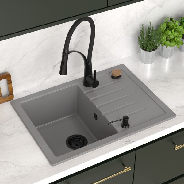 Zlewozmywak granitowy jednokomorowy do szafki od 45 cm nablatowy z ociekaczem, z dużą komorą, odwracalny, Sink Quality Titanite 1KKO, syfon gratis