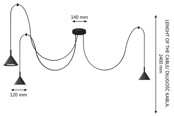 Lampa wisząca pająk ETNA long W-KMD 1920/3 BK-B