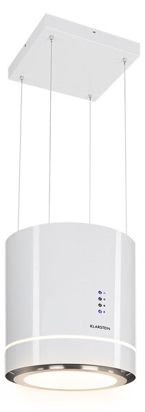 Klarstein Tron Ambience, okap kuchenny wyspowy, pochłaniacz, Ø 38 cm, 540 m³/h, LED, kolor biały