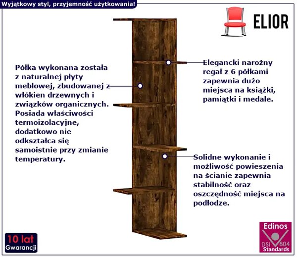 Narożna półka wisząca przydymiony dąb H9-K57