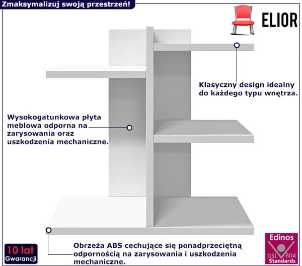 Biała stojąca półka na biurko z 3 przegrodami P6-B69