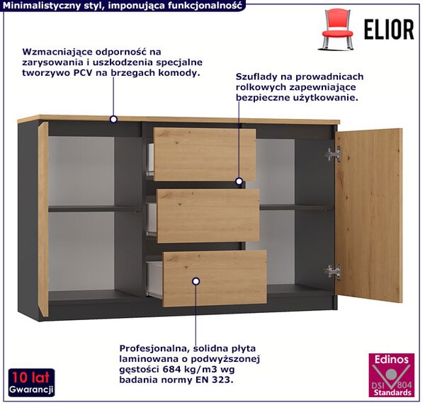 Komoda Z Szufladami I Półkami Dąb Artisan + Antracyt K0-W45