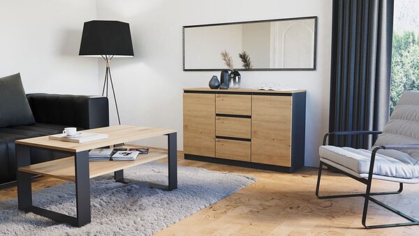 Komoda Z Szufladami I Półkami Dąb Artisan + Antracyt K0-W45