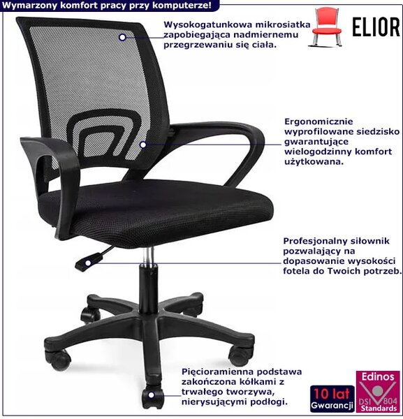 Czarne Ergonomiczne Krzesło Obrotowe Do Biurka K0-K70