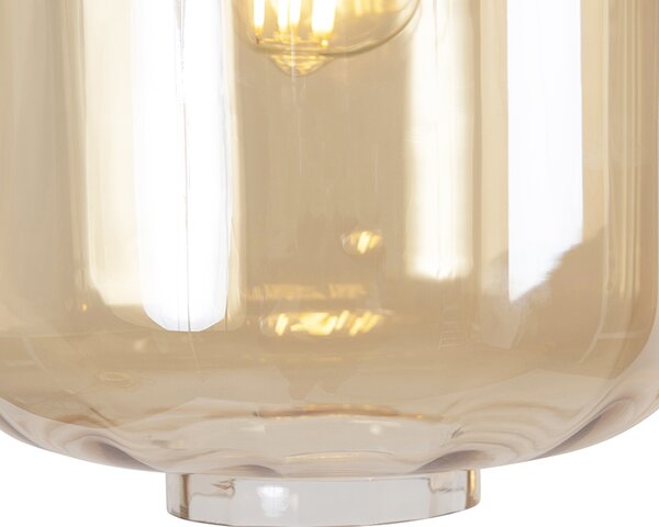 Designerska lampa wisząca czarna z bursztynowym szkłem 3-światłowa 226 cm - Qara