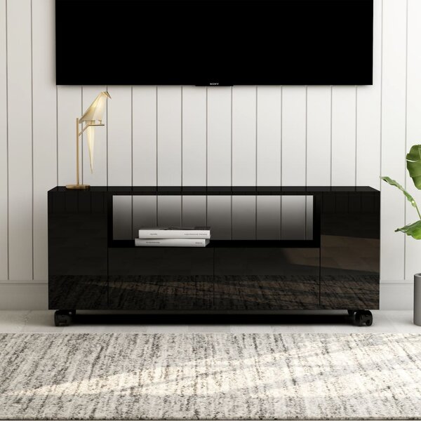 Szafka pod TV, wysoki połysk, czarna, 120x35x48 cm