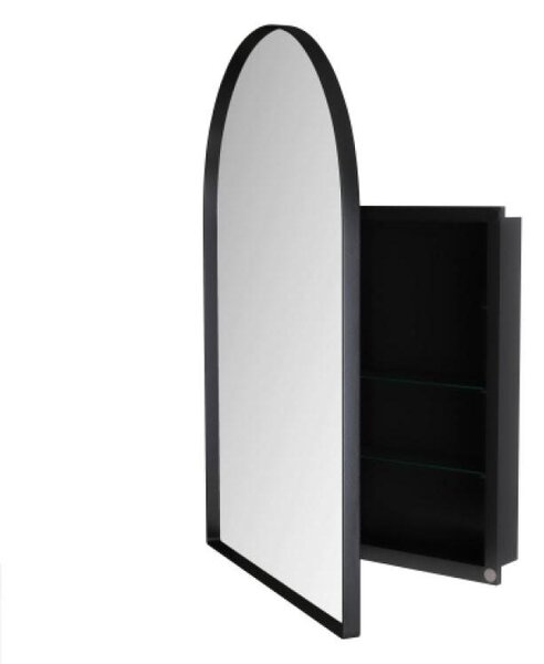 Zimilo Arched Szafka łazienkowa z lustrem, lustro ścienne z metalową ramą, szafka do zabudowy, półki, schowek, powłoka przeciwmgielna, do łazienki i salonu, czarna