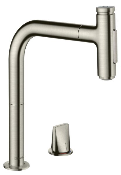 Hansgrohe M71 - Bateria zlewozmywakowa M7120-H200 z wyciąganym prysznicem, 2-otworowa, sBOX, wykończenie stal nierdzewna 73818800