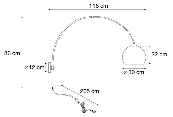 Inteligentna Ścienna Lampa Łukowa Stalowa z Białym Kloszem z WiFi G125 - Bow
