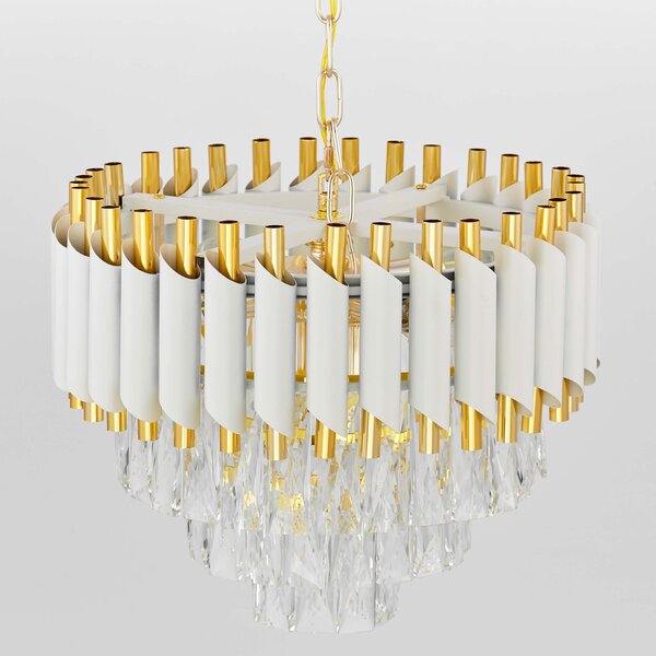 LAMPA WISZĄCA ŻYRANDOL KRYSZTAŁOWY BIAŁO-ZŁOTY MAZINI D40