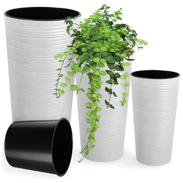 Donice na kwiaty z wkładem dłuto 19 cm + 25 cm +30 cm, białe