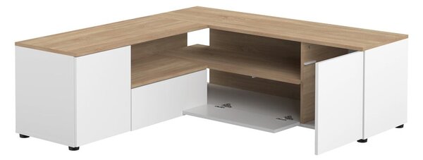 Biała szafka pod TV w dekorze dębu 130x46 cm Angle – TemaHome