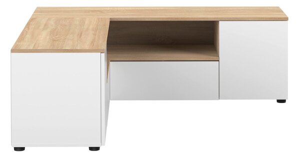 Biała szafka pod TV w dekorze dębu 130x46 cm Angle – TemaHome
