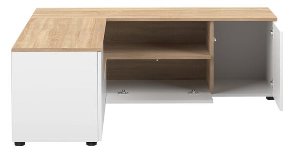 Biała szafka pod TV w dekorze dębu 130x46 cm Angle – TemaHome