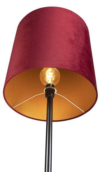 Lampa stojąca czarna z czerwonym aksamitnym abażurem ze złotem 40 cm - Simplo