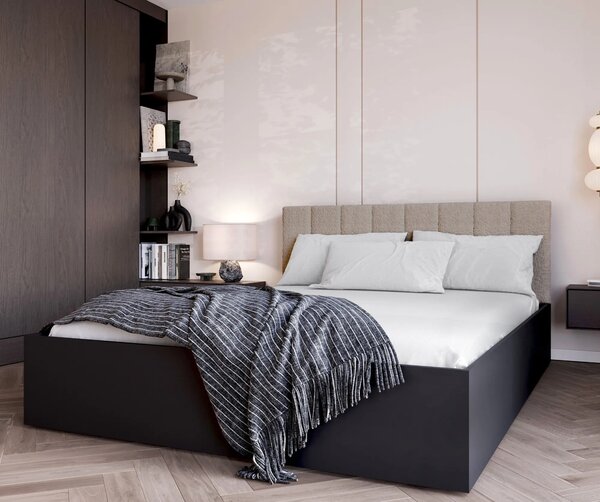 Czarne łóżko z zagłówkiem tapicerowanym boucle 90x200 F9-R73