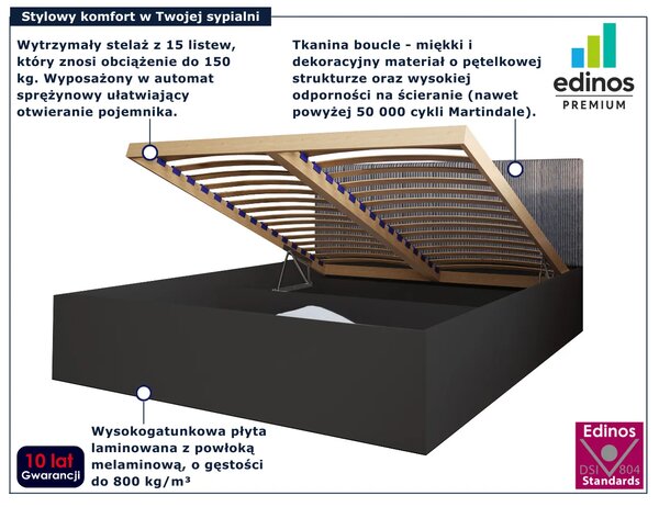 Czarne łóżko z zagłówkiem tapicerowanym boucle 90x200 F9-R73