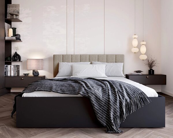 Czarne łóżko z zagłówkiem tapicerowanym boucle 90x200 F9-R73