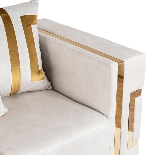 Sofa PALLAZO 3S Trzyosobowa Kremowo/Złota Welurowa Glamour