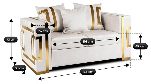Sofa PALLAZO 2S Dwuosobowa Kremowo/Złota Welurowa Glamour