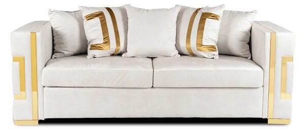 Sofa PALLAZO 3S Trzyosobowa Kremowo/Złota Welurowa Glamour