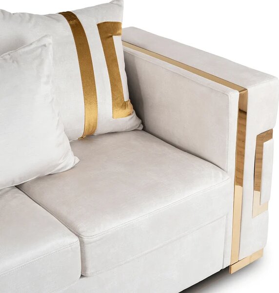 Sofa PALLAZO 2S Dwuosobowa Kremowo/Złota Welurowa Glamour