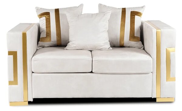 Sofa PALLAZO 2S Dwuosobowa Kremowo/Złota Welurowa Glamour