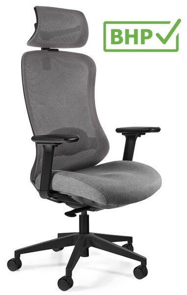 Ergonomiczne krzesło Adapta Grey z zagłówkiem, zgodne z normą BHP