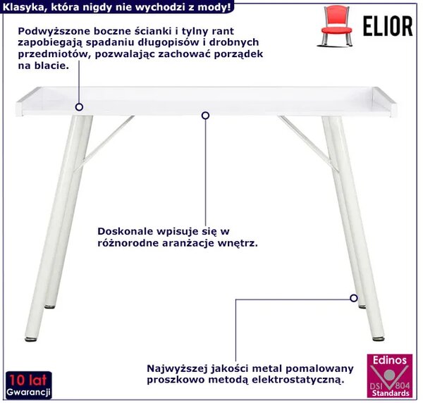 Białe biurko do pracy i nauki z metalowym stelażem R0-R96