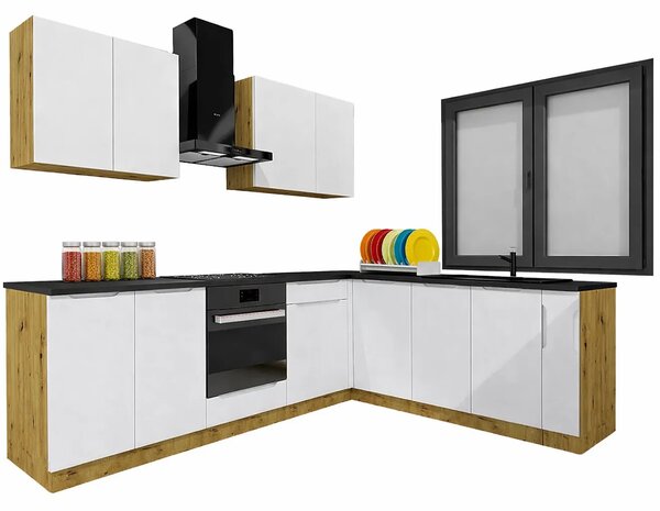 Komplet narożnych szafek kuchennych 260 cm dąb artisan + szary T5-E29