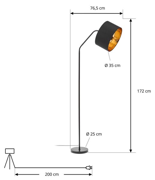 Lampa stojąca Siovan Lindby, czarny, salon / jadalnia, metal, nowoczesny