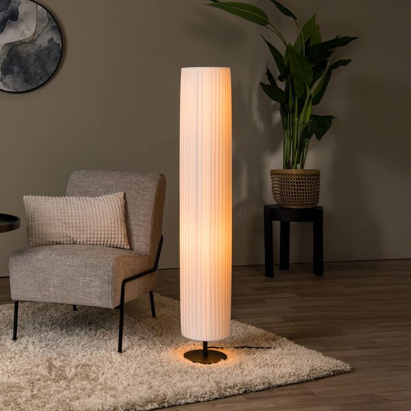 Lucide Lampa stojąca FOLD, biały / opal, salon / jadalnia, tkanina / materiał / jedwab