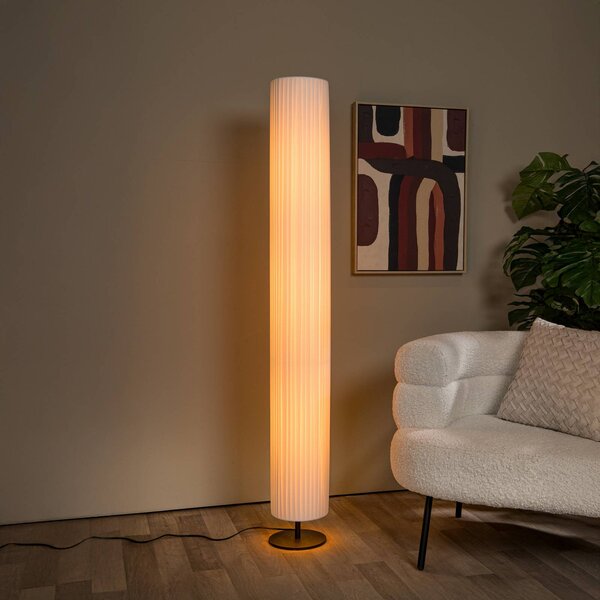 Lucide Lampa stojąca FOLD, biały / opal, salon / jadalnia, tkanina / materiał / jedwab