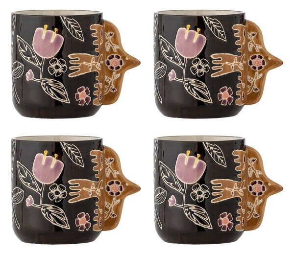 Ciemnobrązowe kamionkowe filiżanki zestaw 4 szt. do latte 325 ml Vivielle – Bloomingville