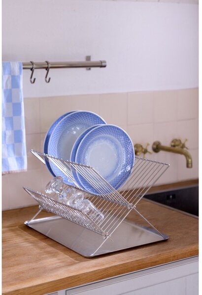 Metalowy ociekacz dwupiętowy w kolorze srebra z połyskiem 41x31 cm Dry-It – Mette Ditmer Denmark