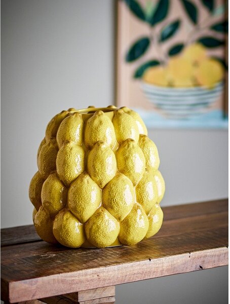 Żółty kamionkowy ręcznie malowany wazon (wysokość 22 cm) Limone – Bloomingville